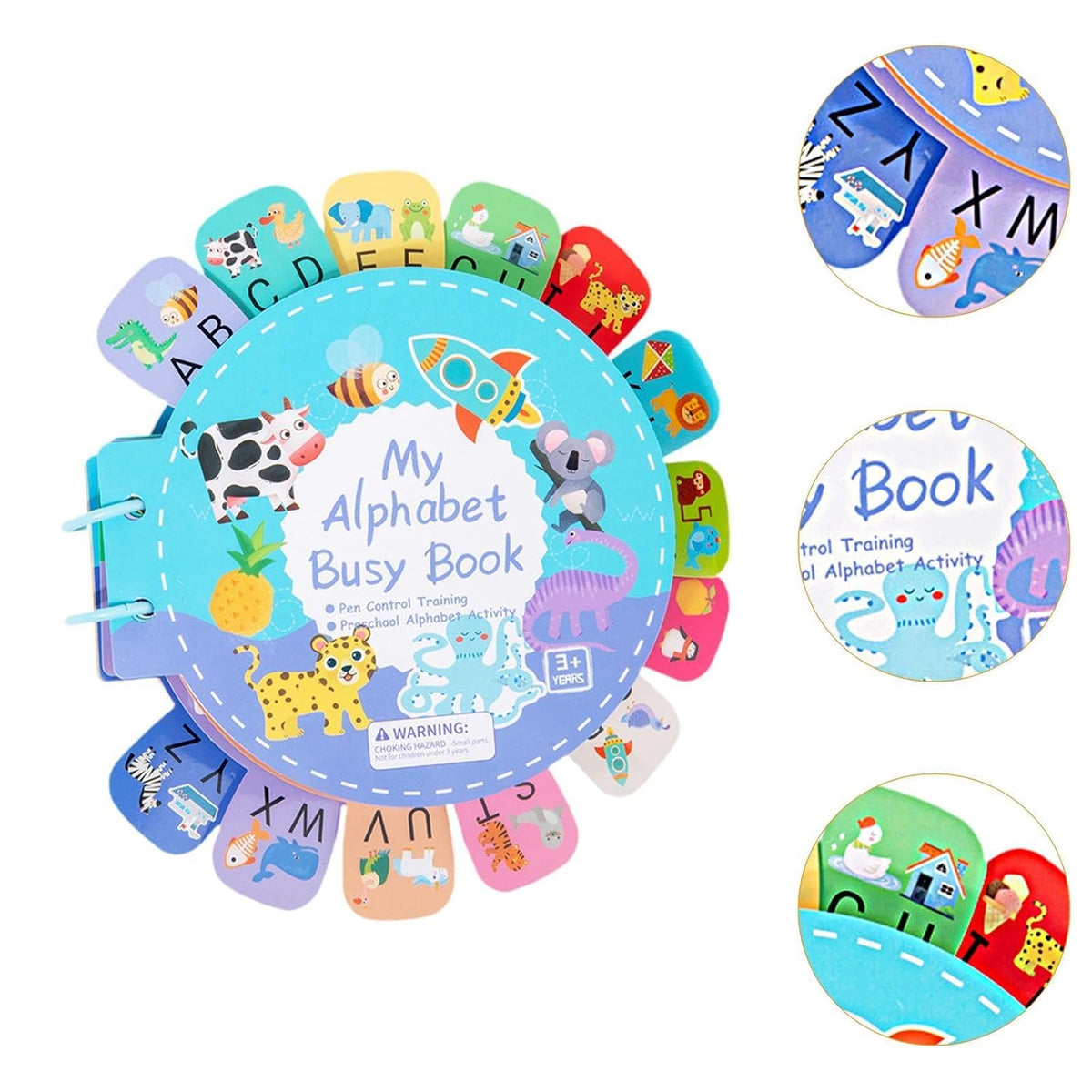 Compact and portable alphabet busy book for travel and preschool learning