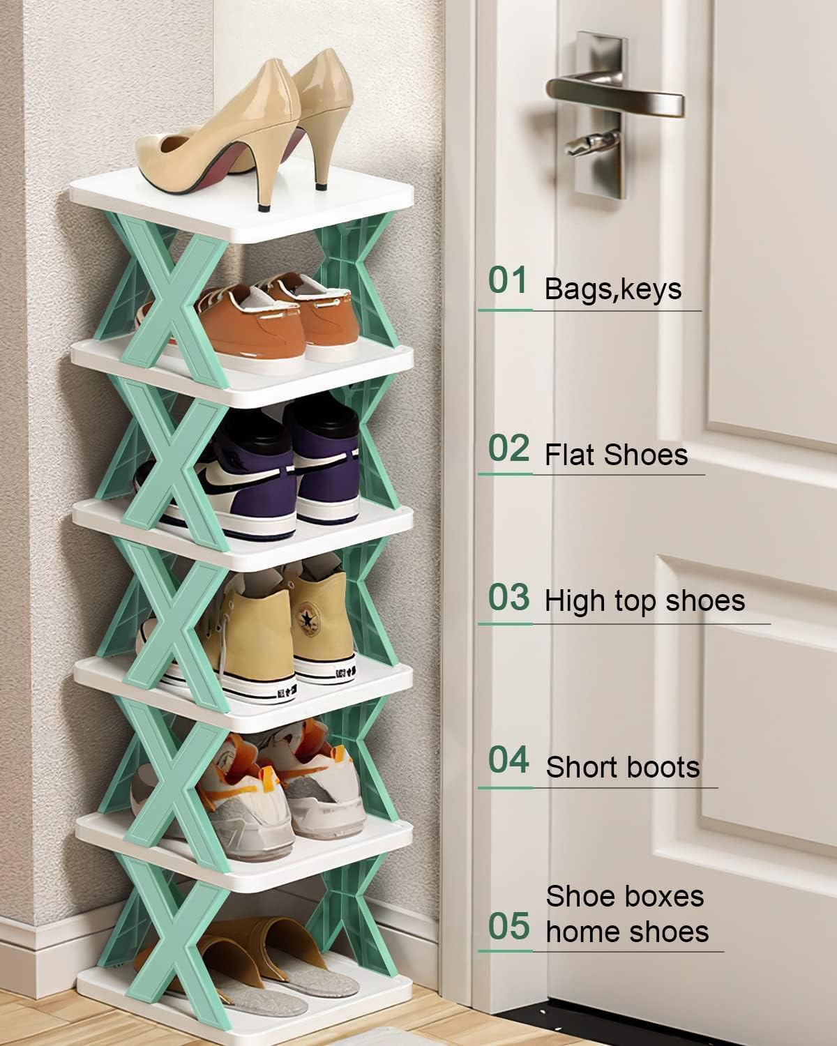 StackEase shoe rack assembled in home entryway