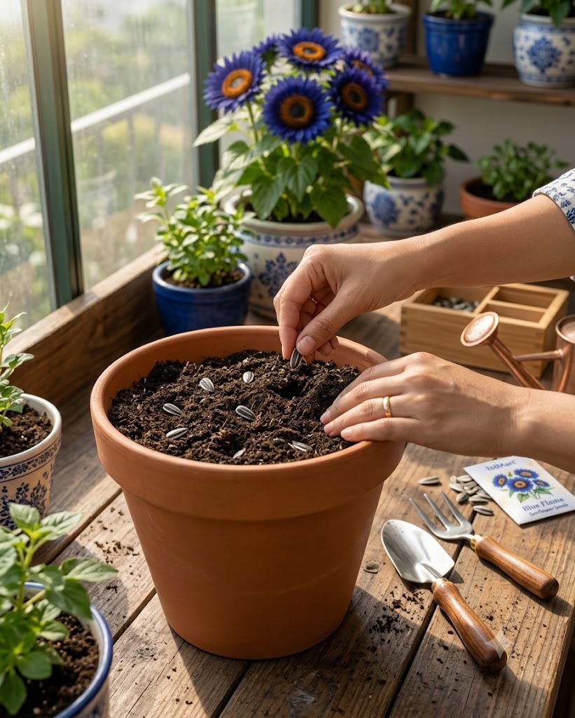🌻 TolMart™ Blue Flame Ornamental Sunflower Growing Kit