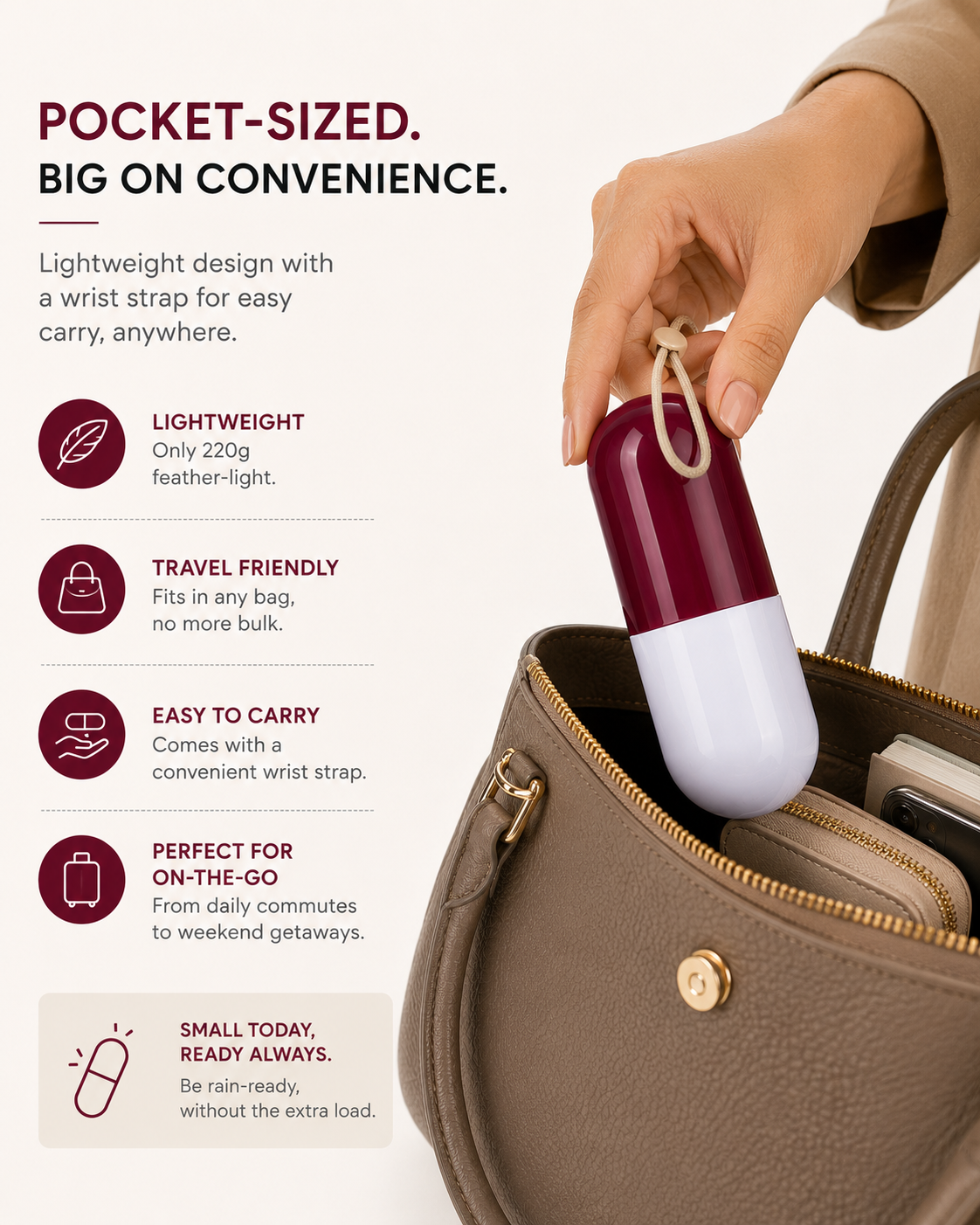 TolMart™ AeroCaps Pocket Folding Umbrella for Travel