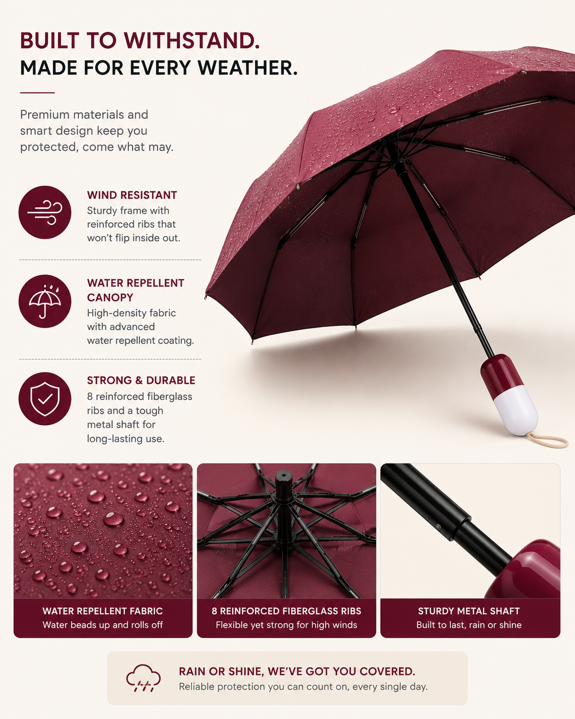 TolMart™ AeroCaps Pocket Folding Umbrella for Travel