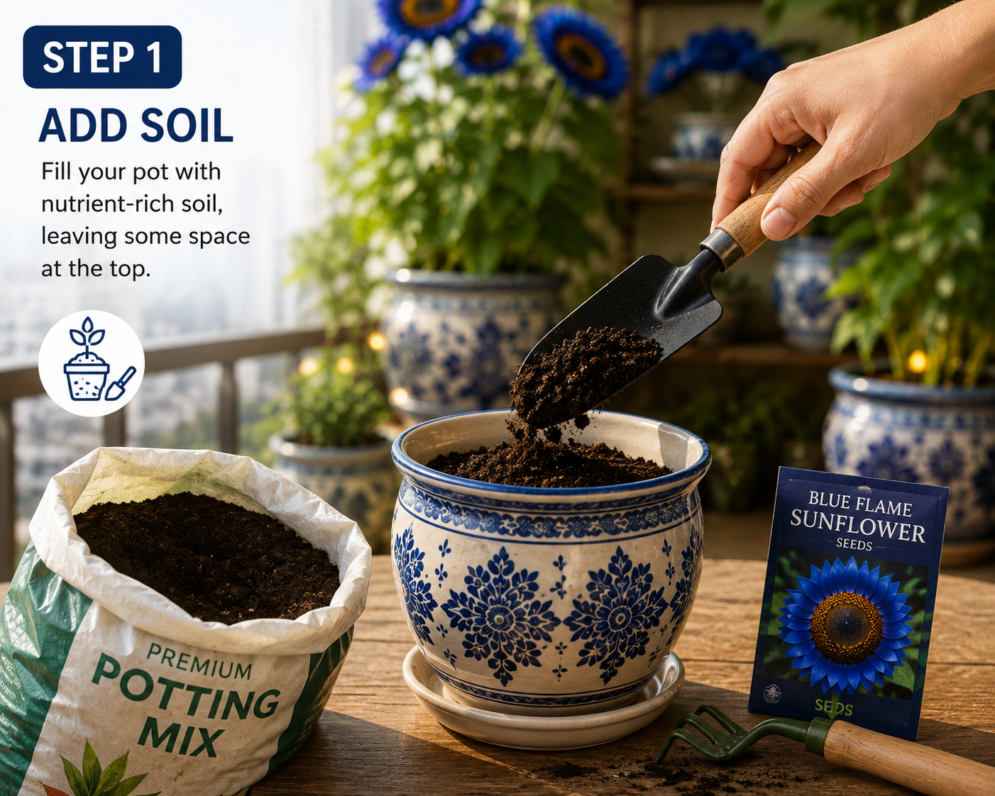 🌻 TolMart™ Blue Flame Ornamental Sunflower Growing Kit