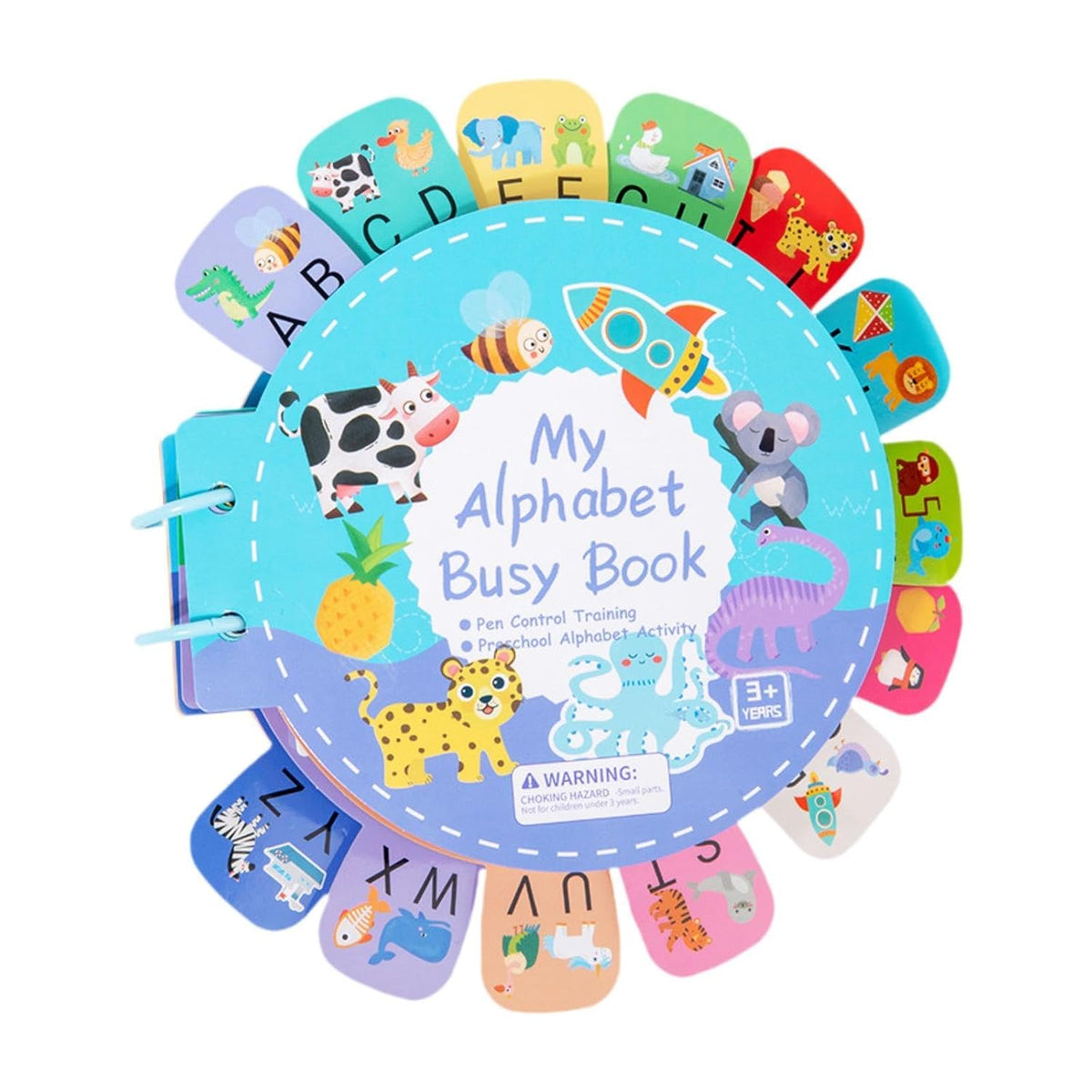 Alphabet busy book pages showing letter recognition activities for preschoolers